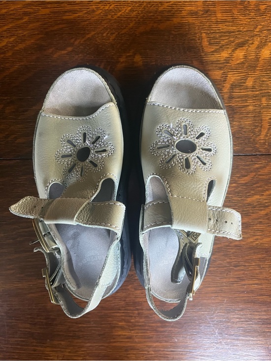 Dr. Martens Shoes - Dr. Martens Metallic Gold Floral Cutout Sandals